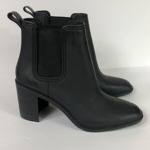 Jeffery Campbell Hurricane square toe rubber boots.